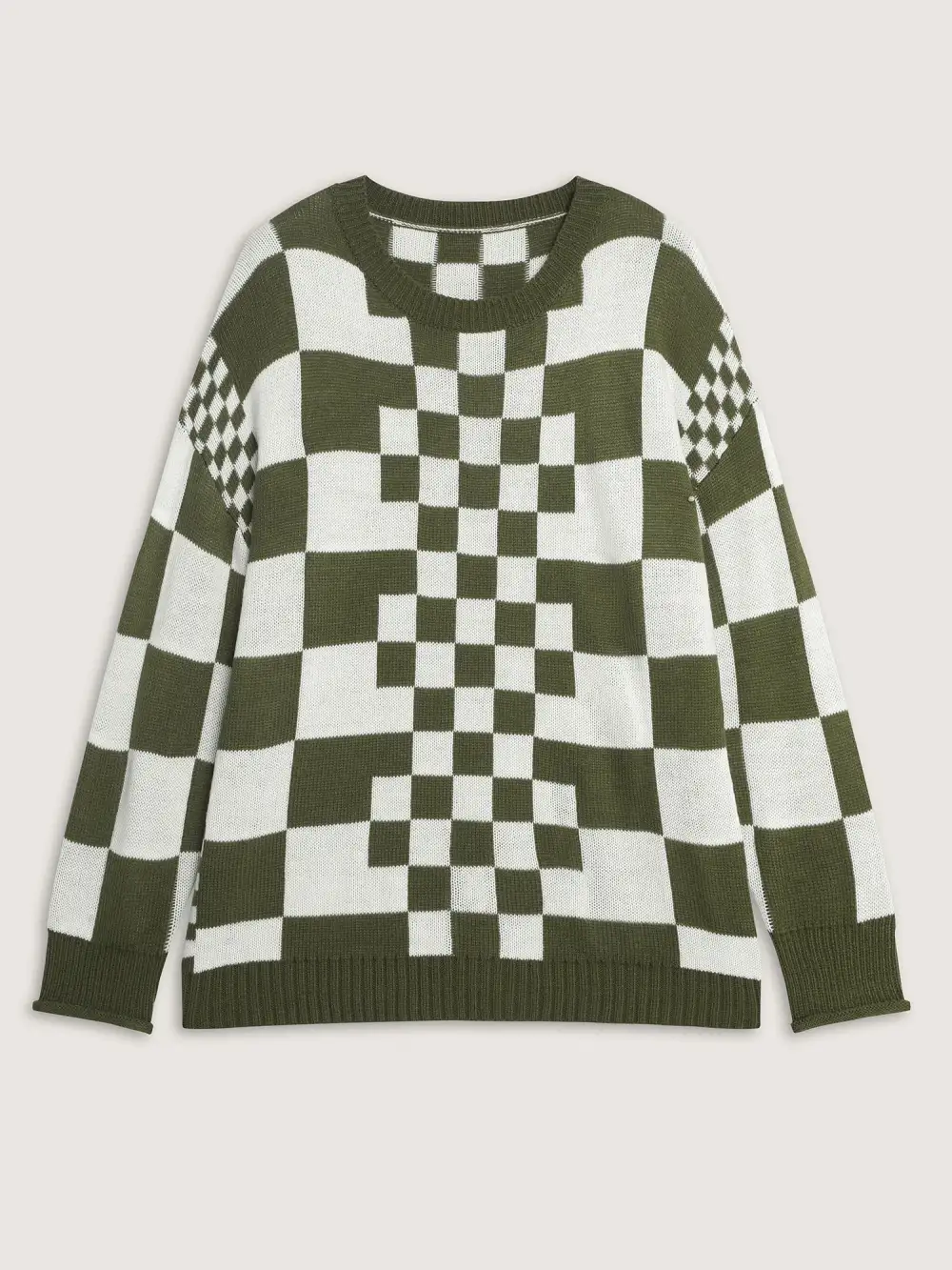Colorblock Checkered Print Pullover