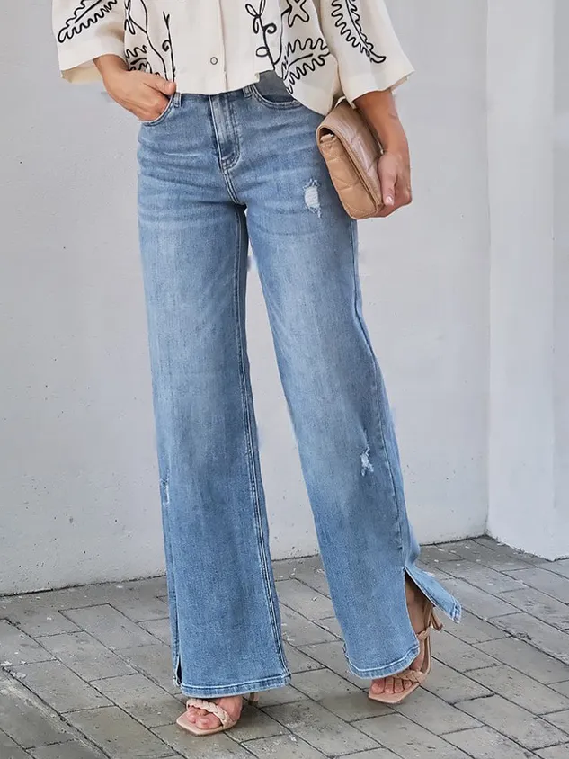 Regular Fit Micro-Elasticity Urban Plain Long Jeans Straight pants