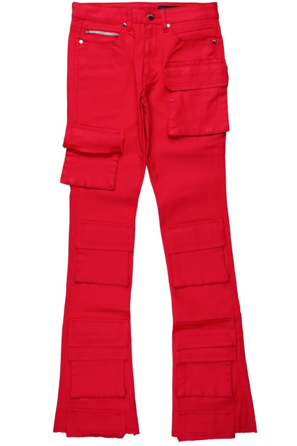 Zander Red Stacked Flare Cargo Jean