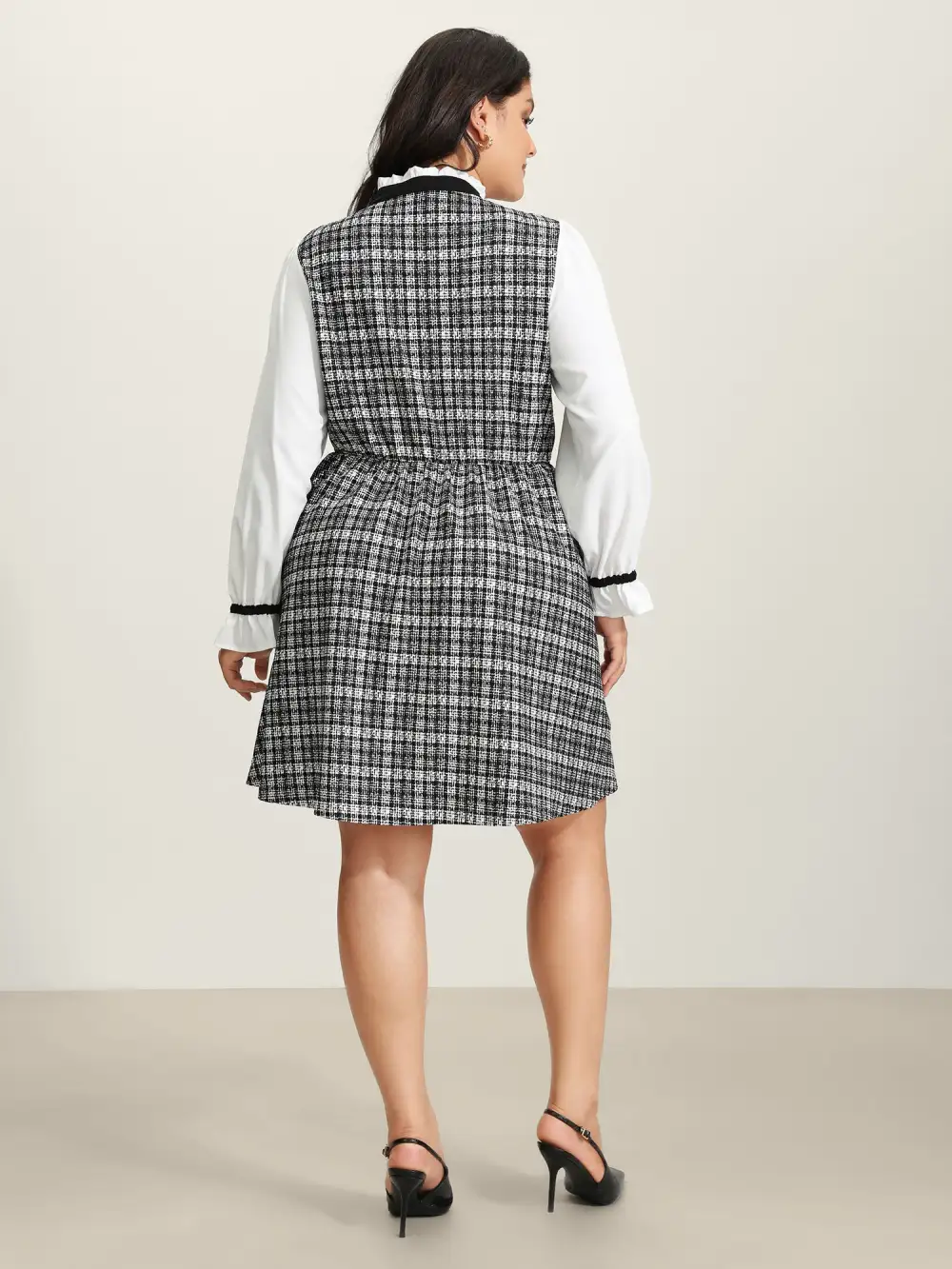 2-In-1 Plaid Pattern Spliced Midi Dress