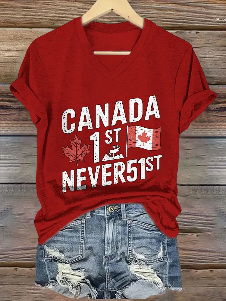 Canada 1 St Never 51 St Printed V-Neck Short-Sleeved T-Shirt
