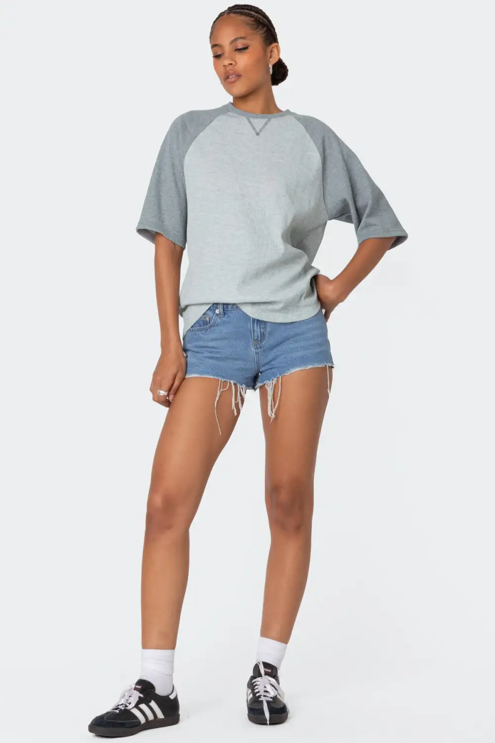 Oversized Raglan Waffle T Shirt