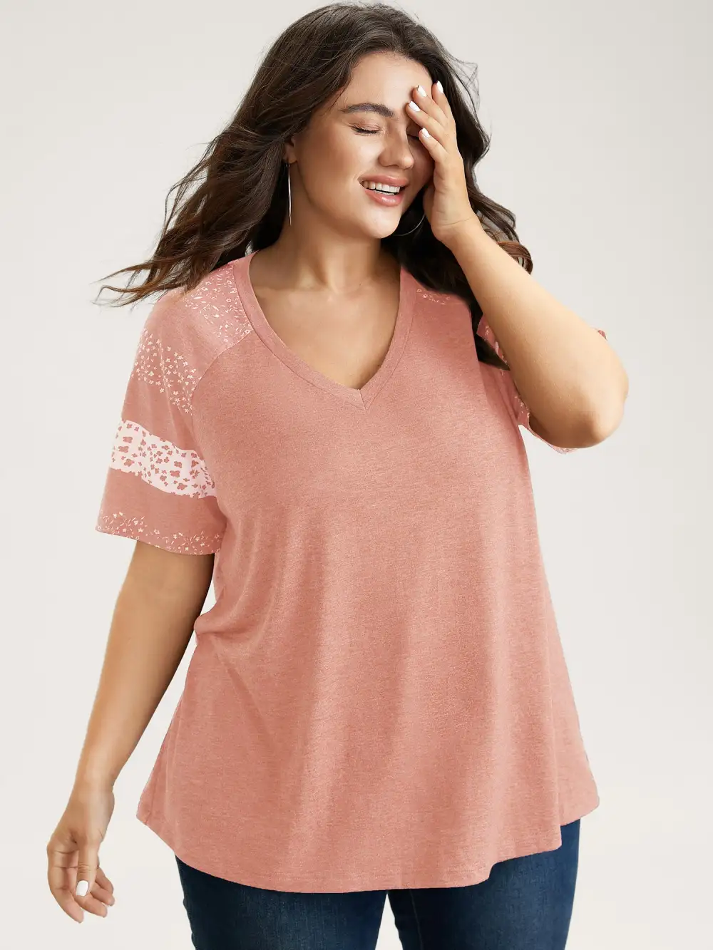 Ditsy Floral Colorblock Contrast Raglan Sleeve T-shirt