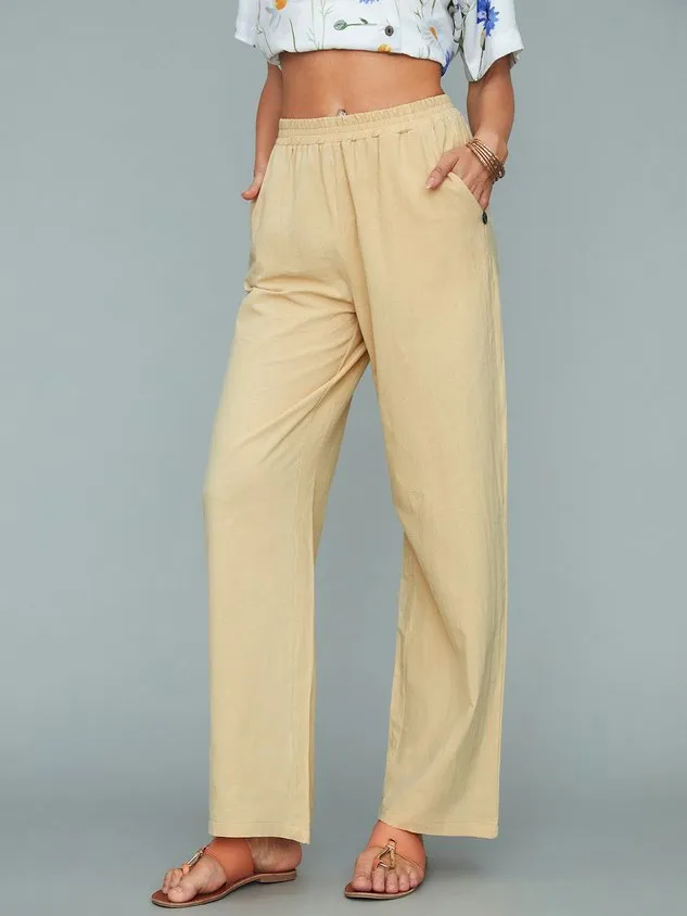 Vacation Casual Loosen Cotton Linen Solid Pants
