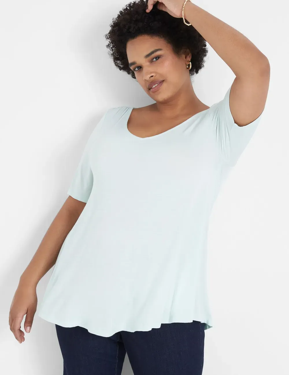 Modern Swing Perfect Sleeve Ruched-Shoulder Tee