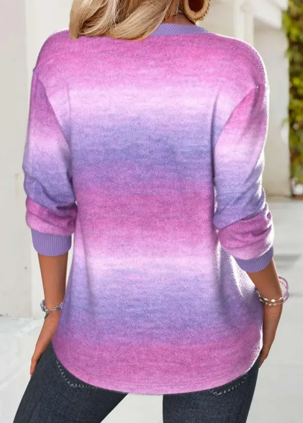 Multi Color Tummy Coverage Ombre Long Sleeve Sweatshirt