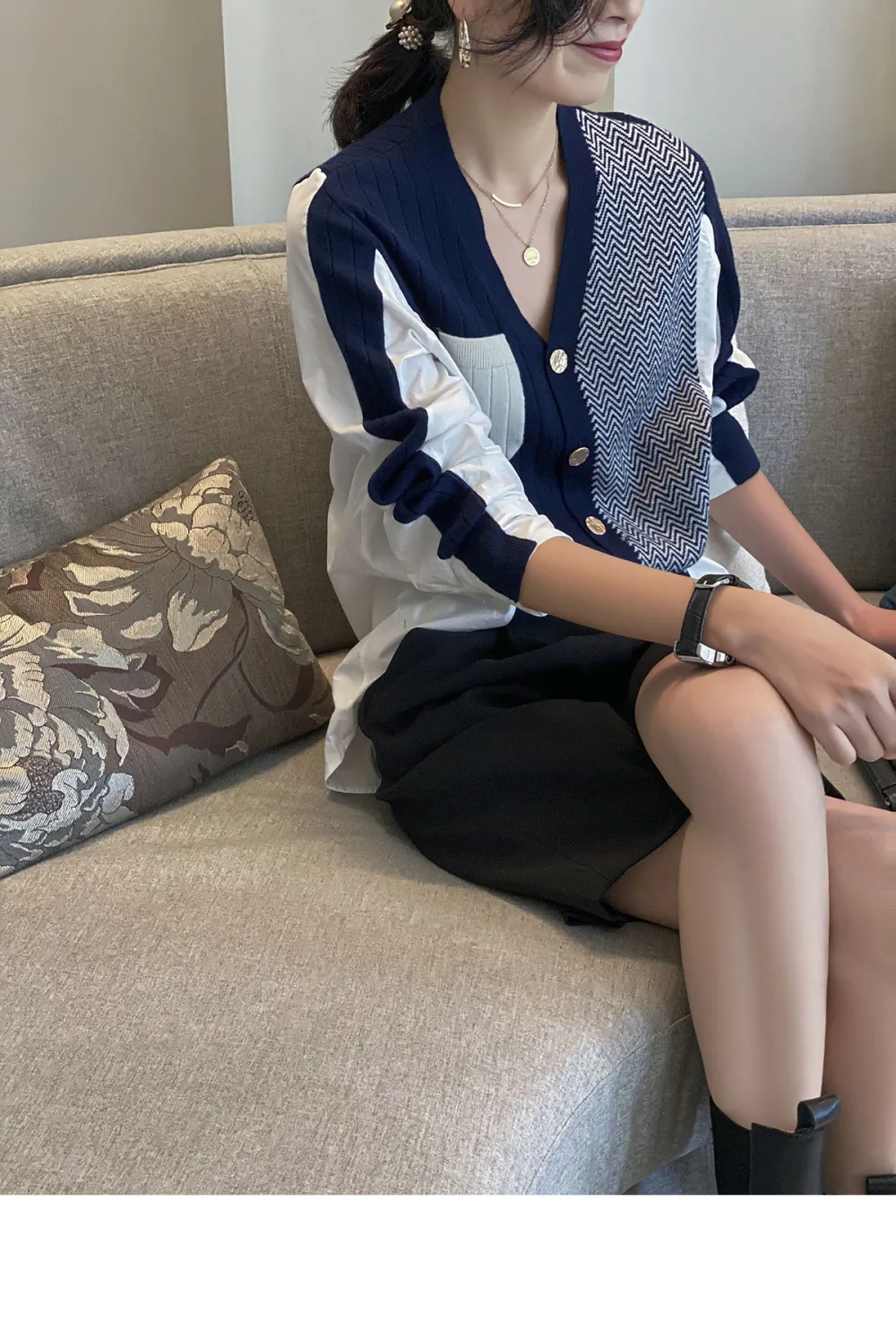 Irregular Shirt Stitching Elegant Cardigan