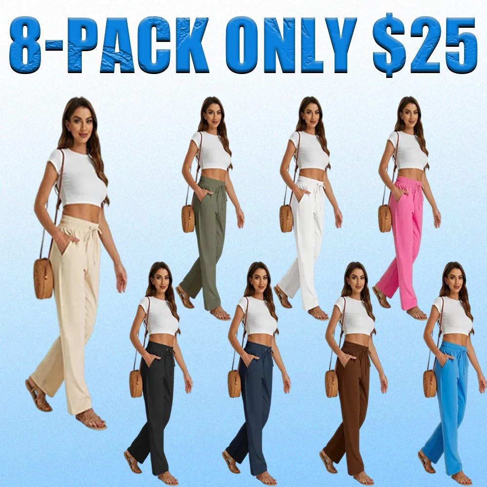 Women’s High Waist Linen Drawstring Pants – Casual Loose Fit with Pockets