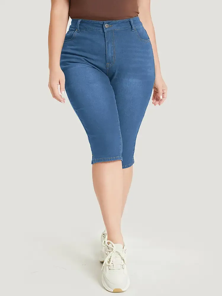 Skinny Very Stretchy Dark Wash Split Knee Denim Shorts