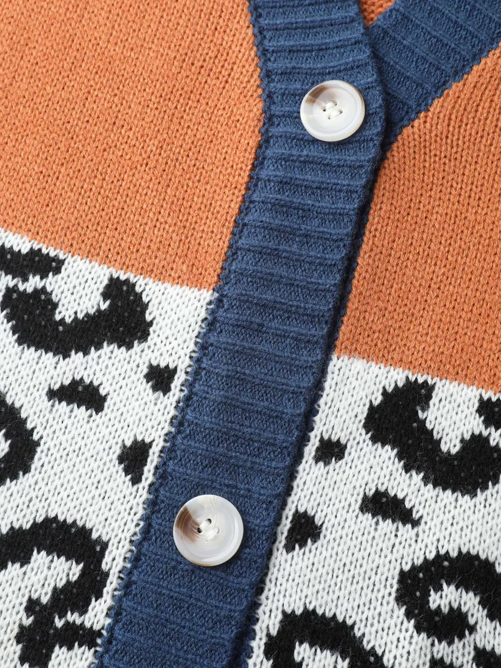 Stripe Color Block Leopard Knit Cardigan