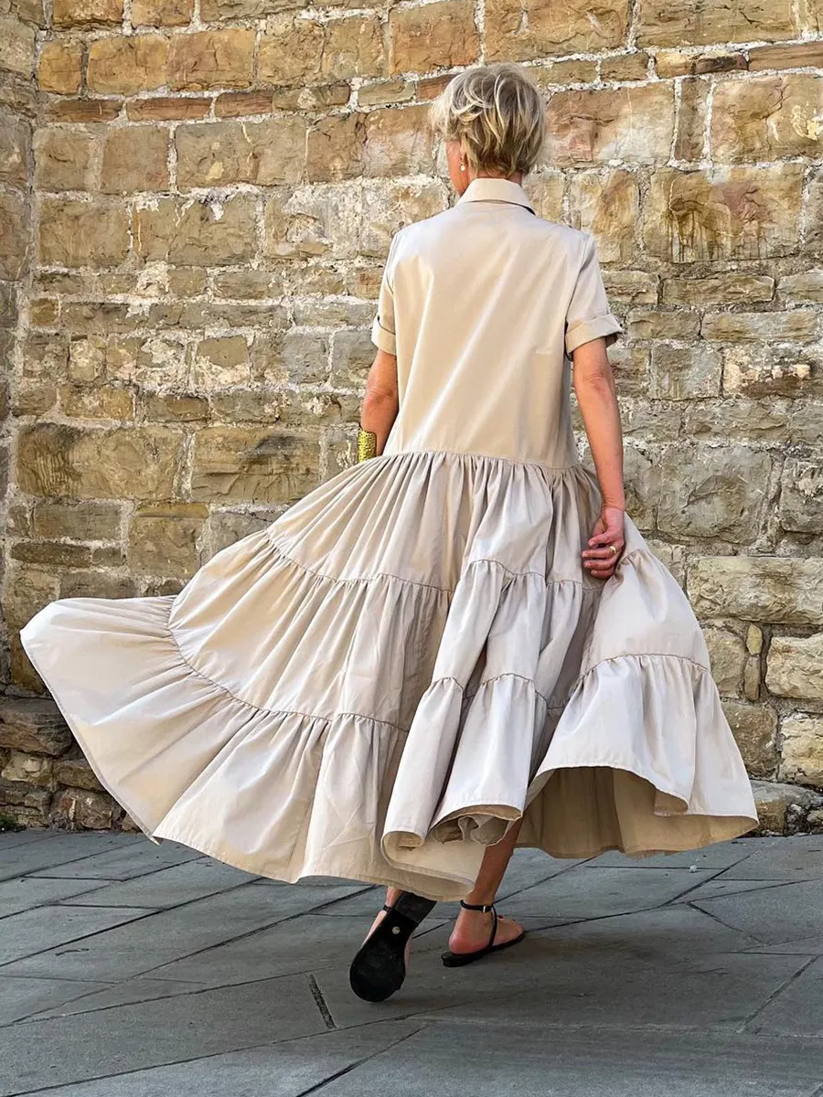 Women's Short Sleeve Cake Hem Panel Maxi Dress