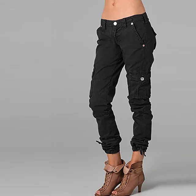 Women's Cargo Pants Slacks Pants Trousers Plain Pocket Ankle-Length Mid Waist Chic & Modern Casual / Sporty Sports Weekend ArmyGreen Black S M Summer Spring &  Fall