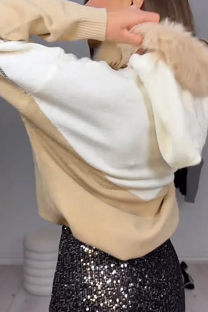 Women's sequined patchwork hoodie