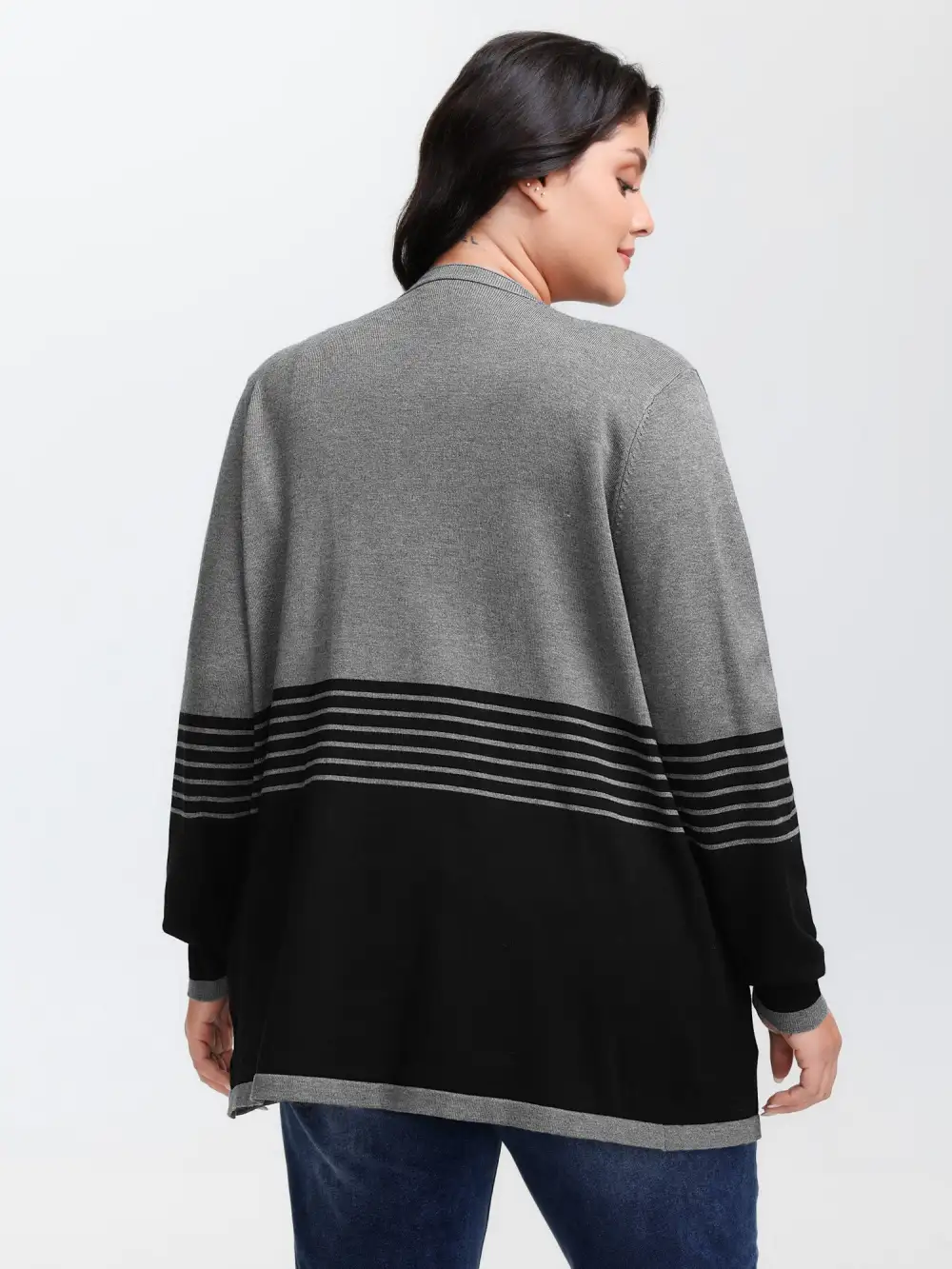Supersoft Stripes Asymmetrical Collar Knit Cardigan