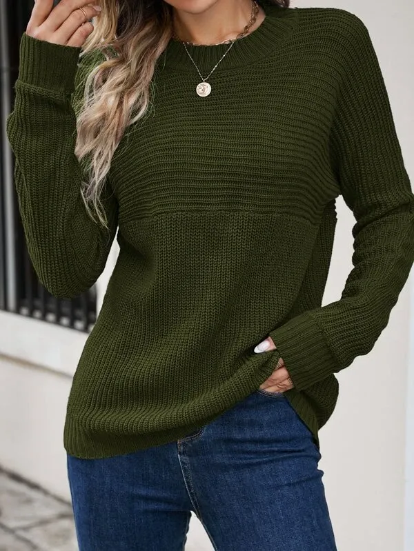 Elegant Round Neck Cotton Long Sleeve Sweater