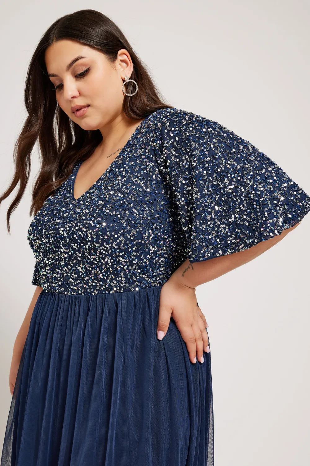 LUXE Curve Forest Green Sequin Hand Embellished Maxi Dress