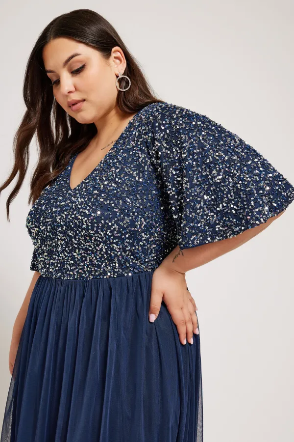LUXE Curve Forest Green Sequin Hand Embellished Maxi Dress