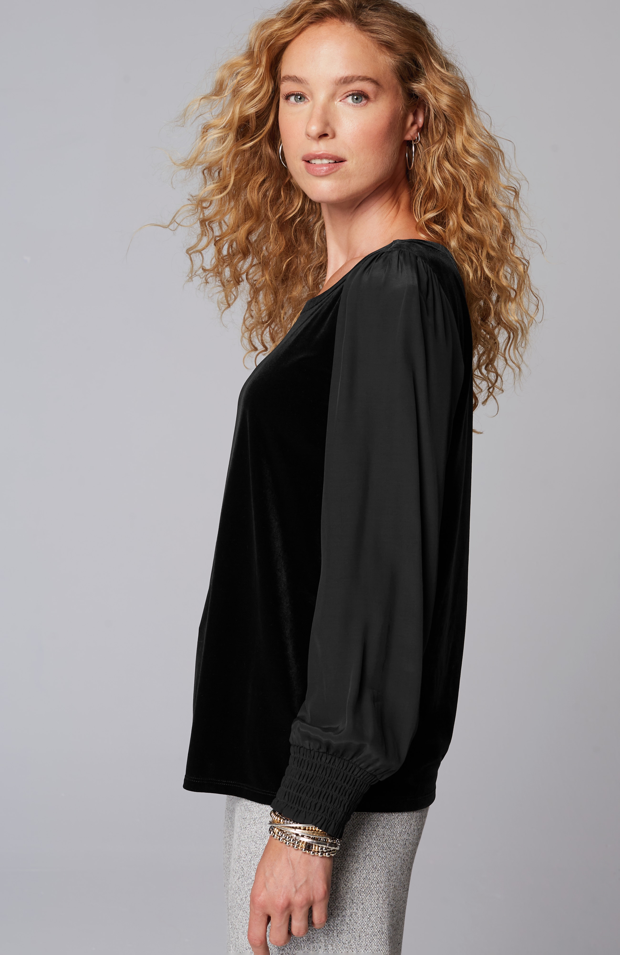 Velour Mixed-Media Top