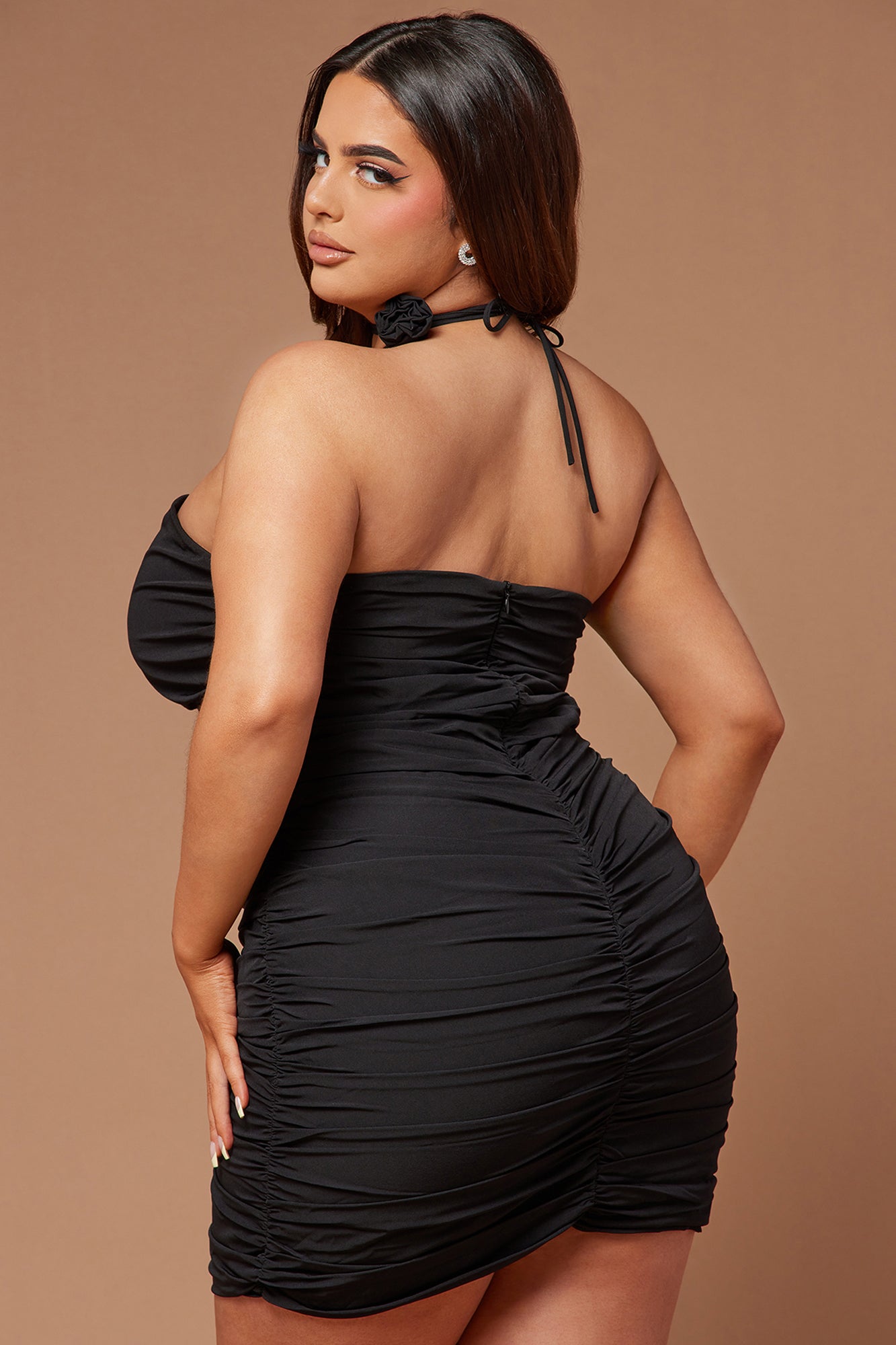 Rayla Rose Ruched Mini Dress - Black