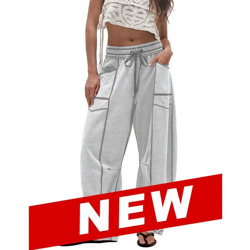 Women's High Waisted Barrel Sweatpants – Wide Leg Lounge Pants with Pockets