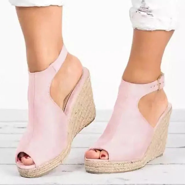 Women's Sandals Plus Size Outdoor Office Daily Summer Buckle Wedge Heel Peep Toe Casual Minimalism Walking Nubuck Faux Suede Buckle Solid Colored Black Pink Blue