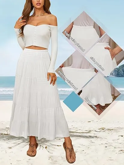 Women's High-Waisted Boho Chiffon Maxi Skirt with Pockets