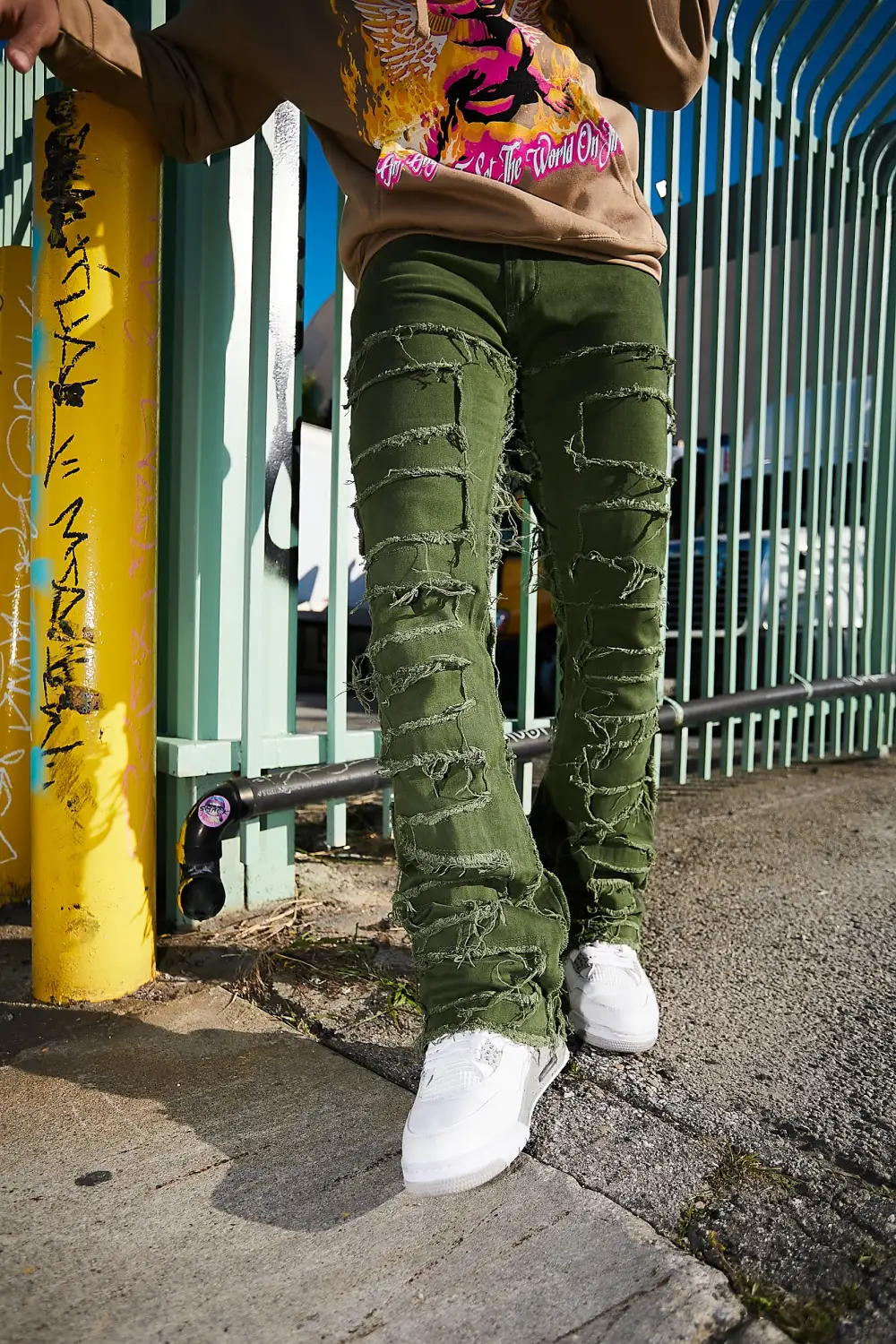 Shake Green Stacked Flare Jean