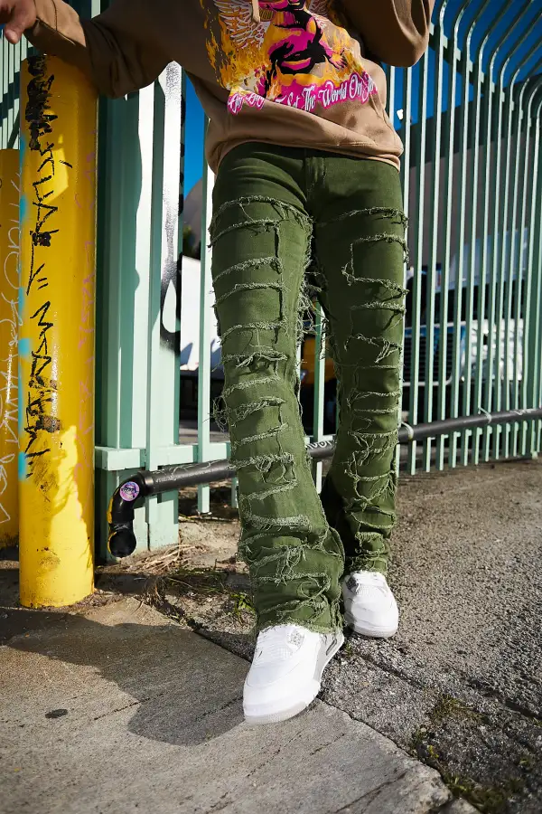 Shake Green Stacked Flare Jean