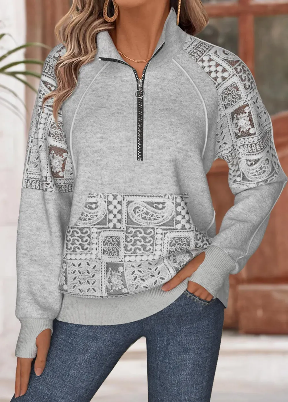 Light Grey Marl Tummy Coverage Long Sleeve Sweatshirt