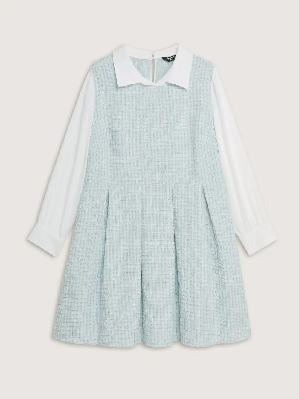 Tweed Colorblock Pleated Midi Dress