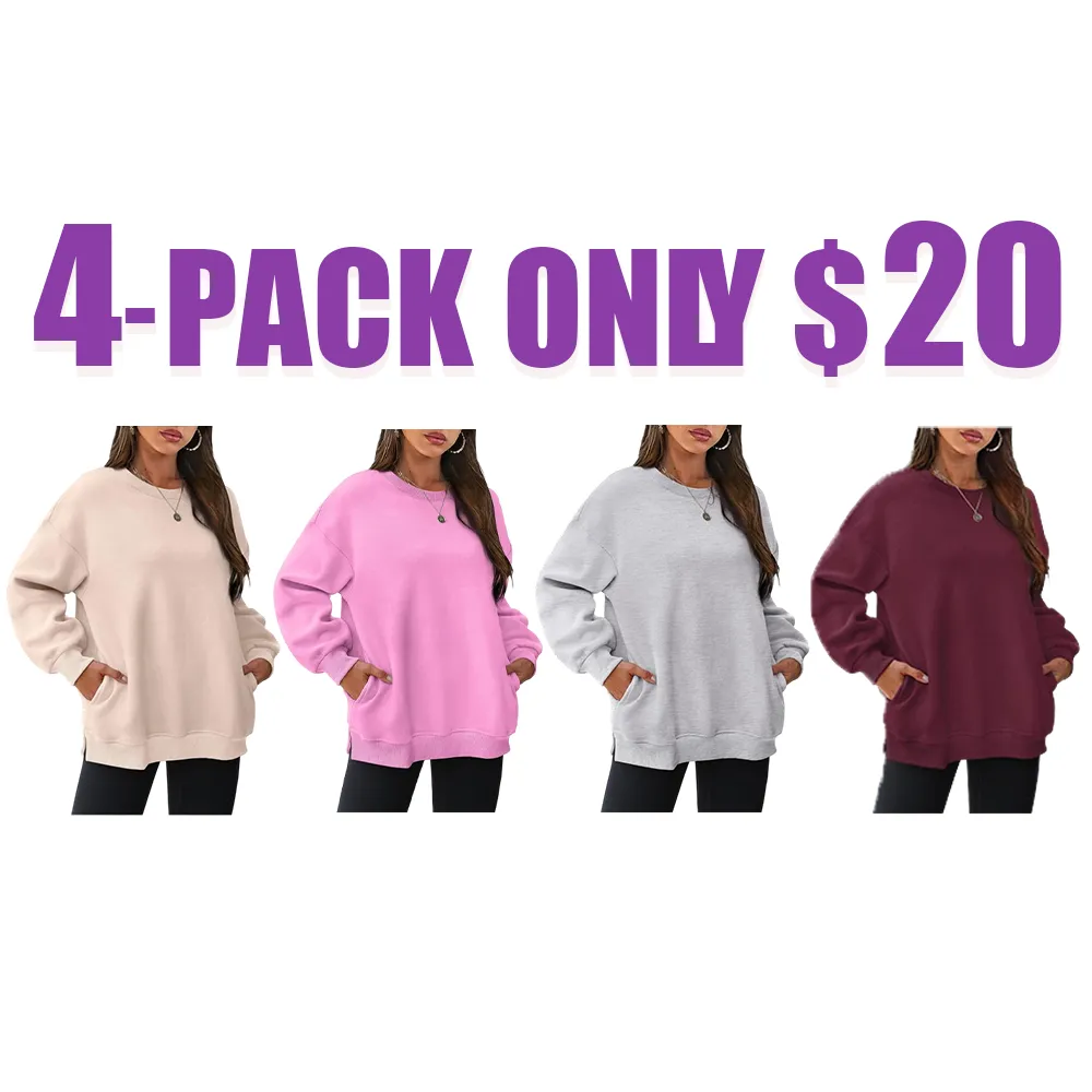 Womens Oversized Sweatshirts Crewneck Long Sleeve Tops Fleece Pullover Fall Fashion Clothes with Pocket