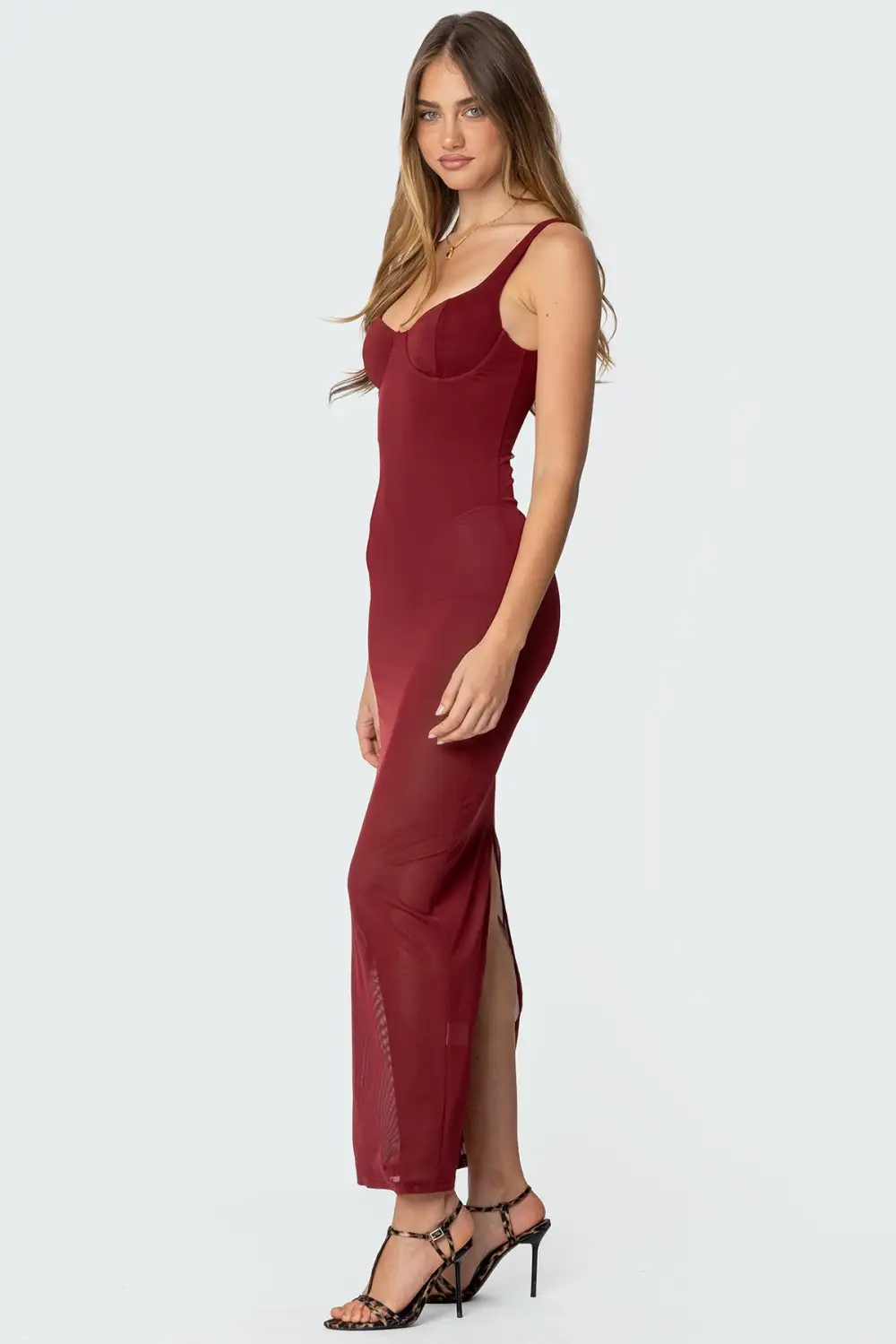 Mesh Built In Bodysuit Maxi Dress