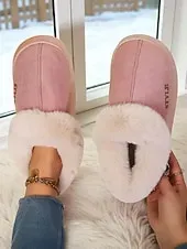 Women's Faux Fur Lined Slip-On Slippers with , Warm Winter Indoor House Shoes for Winter, Bedroom and Cozy Home Wear