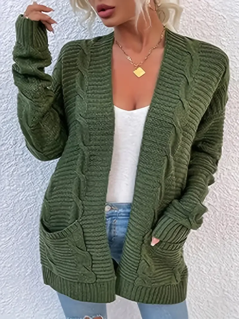 Cozy Solid Color Cable Knit Cardigan Sweater