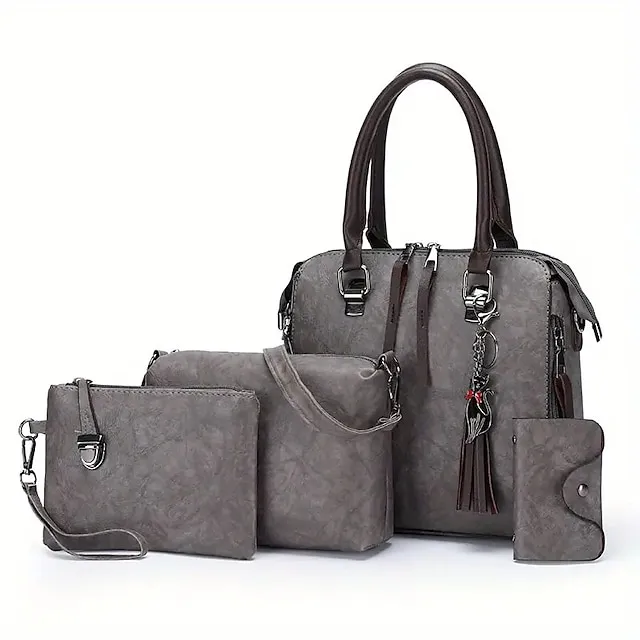 Women's Tote Bag Set Boston Bag PU Leather Shopping Daily Zipper Adjustable Large Capacity Waterproof Solid Color Black Pink Red