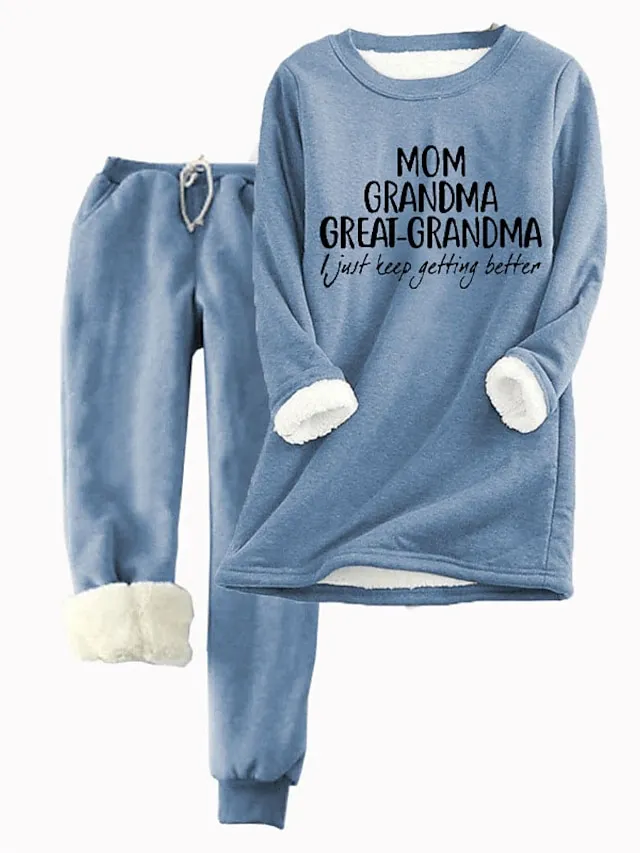 Women's Hoodie Tracksuit Pants Sets Fleece Letter Pink Blue Gray Drawstring Print Long Sleeve Casual Daily Warm Daily Hooded Regular Fit Fall & Winter