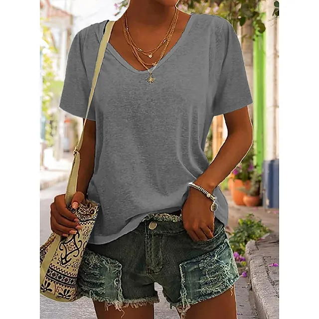 T shirt Tee Women's Black White Dark Red Plain Basic Daily Daily V Neck Regular Fit S