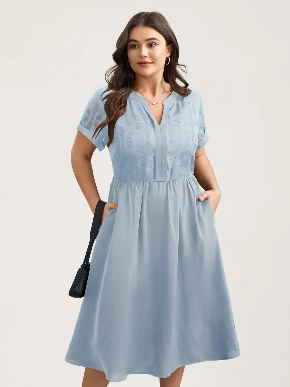 Sheer Back Textured Cut-Out Midi Dress