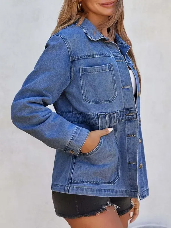 Womens Oversized Denim Jacket Distressed Button Down Boyfriend Jean Jackets 2025 Trendy Shacket