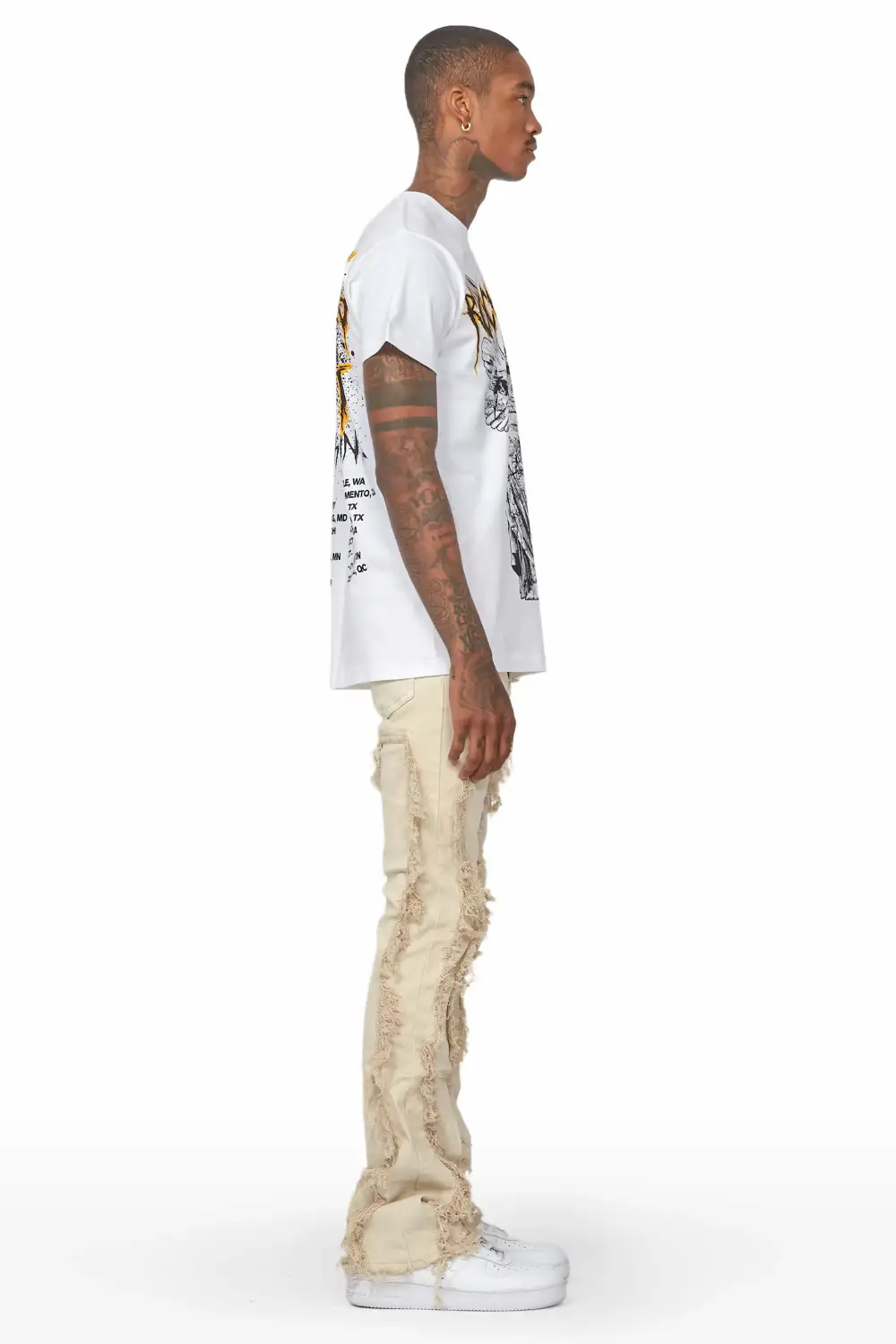 Tristan Beige Stacked Flare Jean