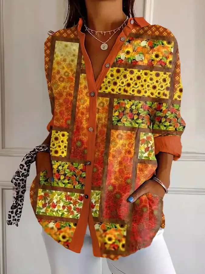 Women's Retro Autumn Graphic Print Comfort Shirt