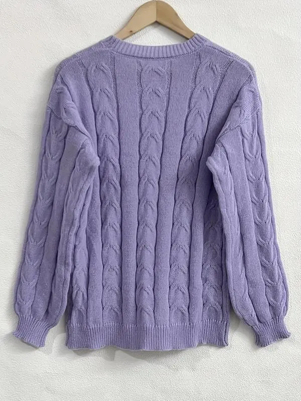 Women's Cable Knit Sweater & Pocket Skirt Set – Casual Long Sleeve Round Neck Jumper & Long Skirt for Fall