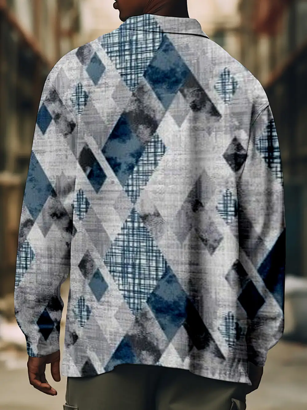 Men's Corduroy Geometric Retro Print Shirt Jacket