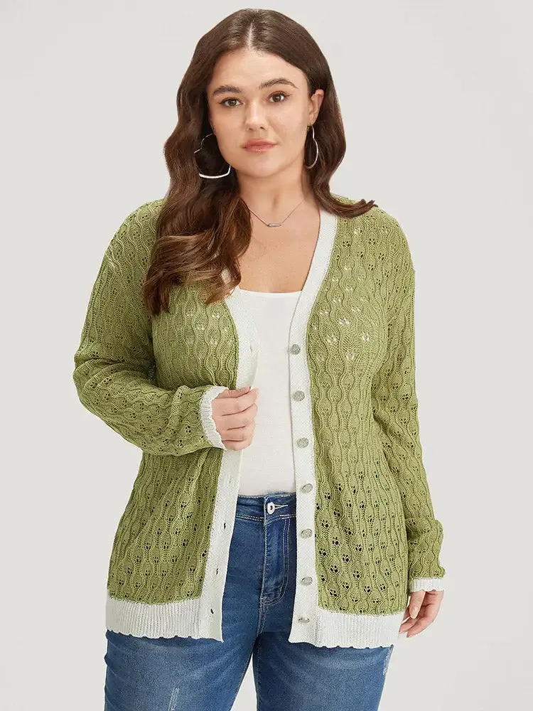 Two Tone Patchwork Cut Out Button Down Cardigan