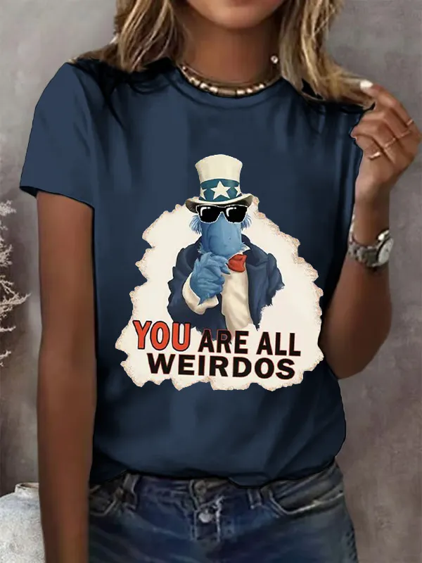 Women'S Retro You Are All Weirdos Printed Short-Sleeved T-Shirt