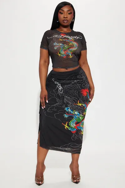 Ed Hardy Dragon Skirt Set - Black