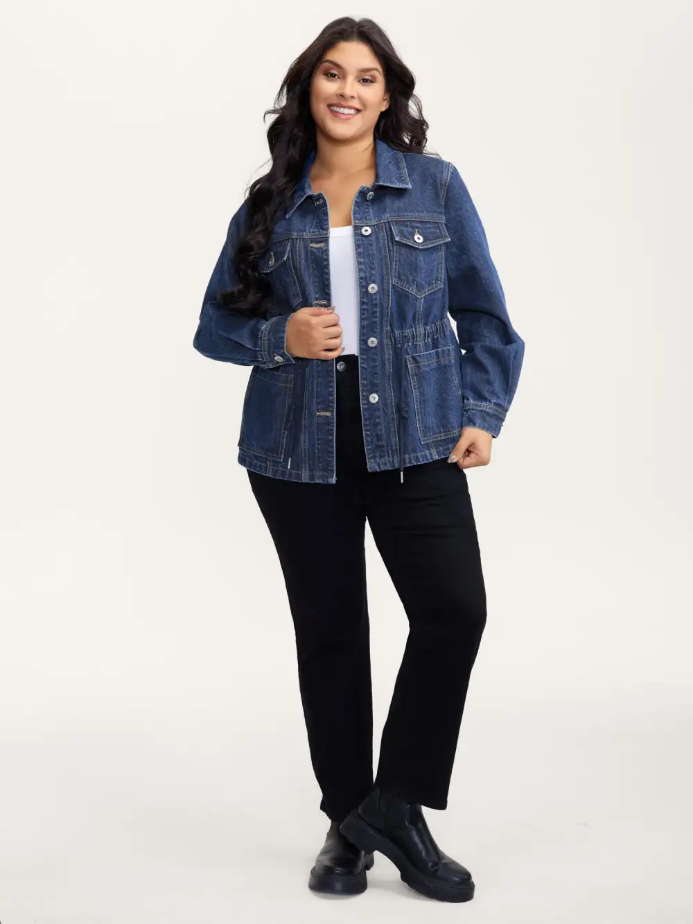 Supersoft Stretchy Waist Button-Down Denim Jacket