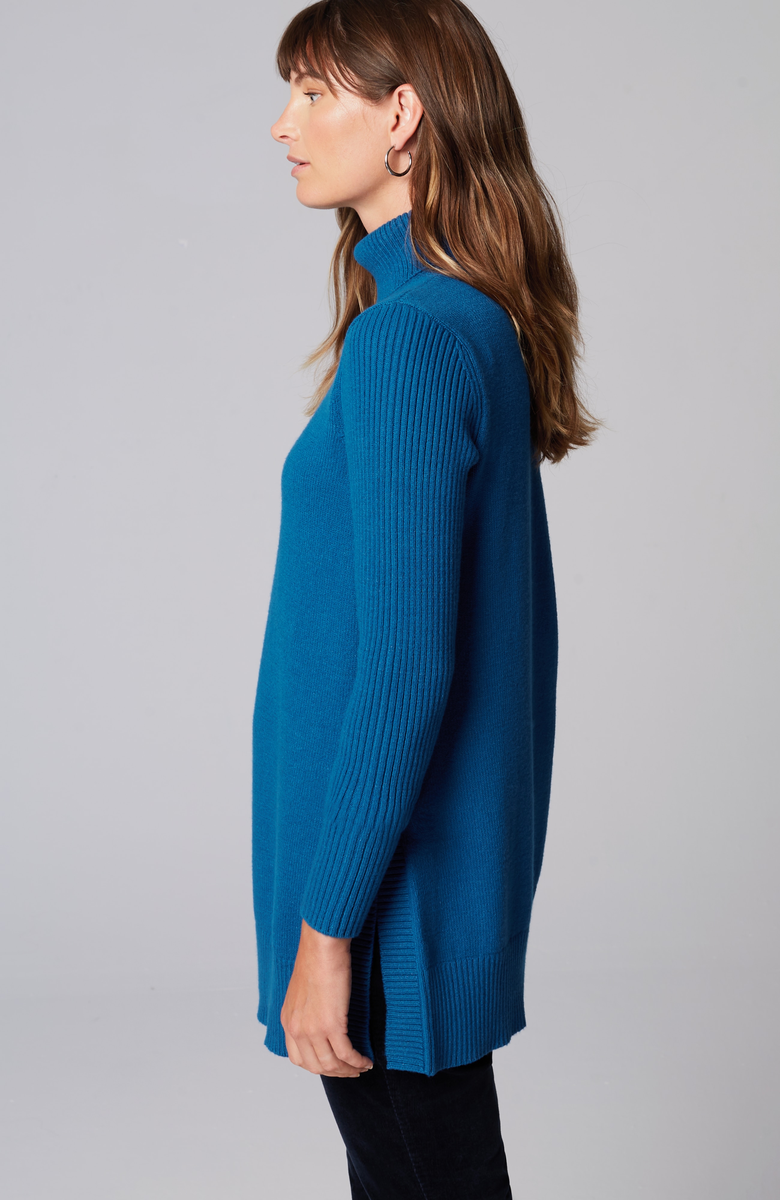 Ribbed-Sleeves Turtleneck Sweater