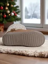 Women's Brown Faux Suede Winter Ankle Boots – Knit Cuff Button Detail, Plush Lining, Cozy Indoor & Outdoor Casual Footwear