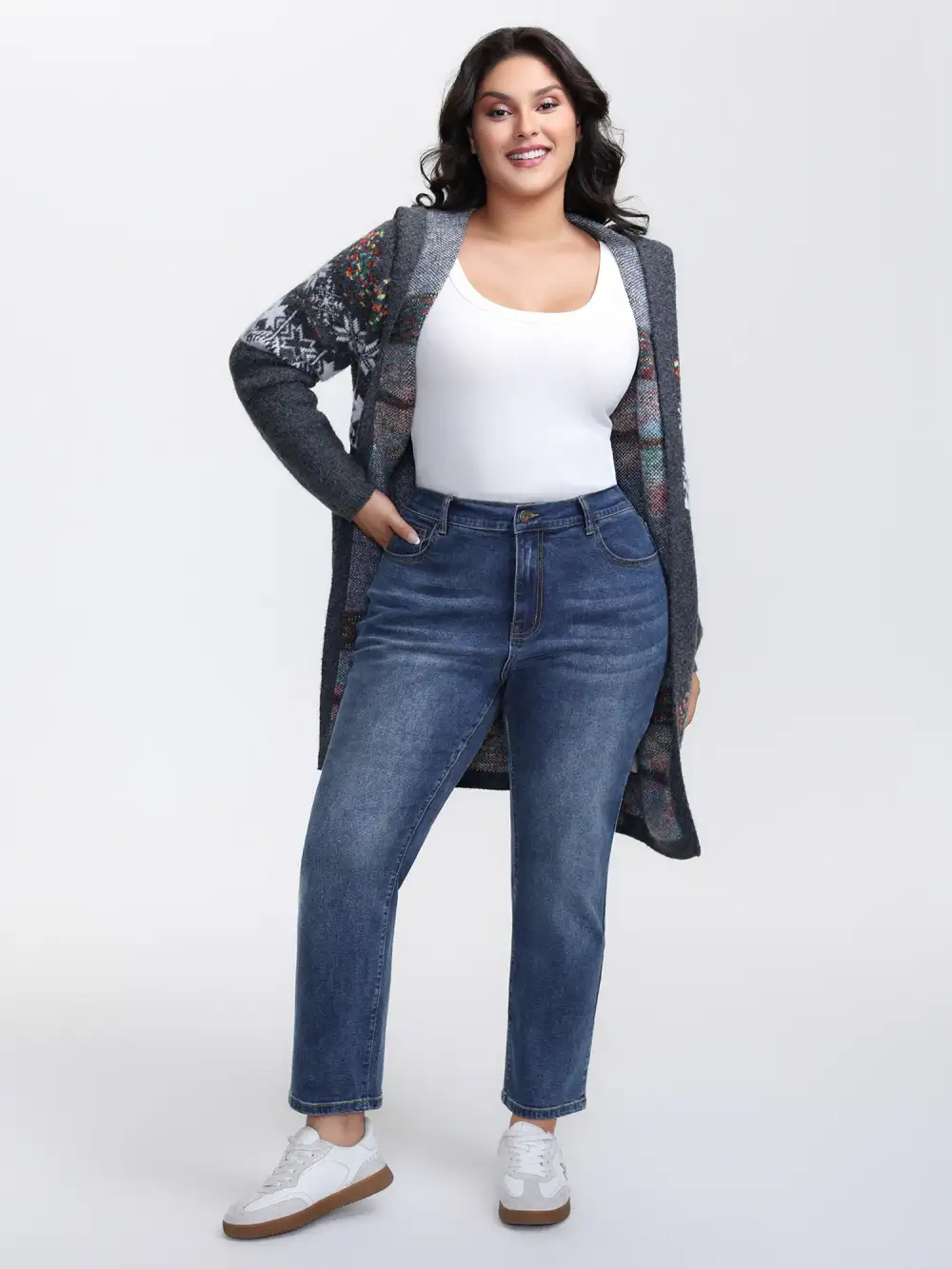 Stretchy Vintage Wash Roll Hem Jeans